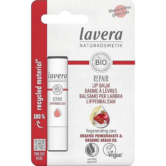 lavera REPAIR LIP BALM - PROTECTS AGAINST DEHYDRATION - INSTANT HELP - WITH ORGANIC POMEGRANATE & ORGANIC ARGAN OIL - VEGAN - Image 1